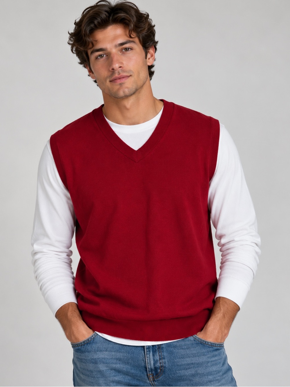 Turnbury Men’s XL Extra Fine Merino Wool Red Sweater Vest Preppy Old Money